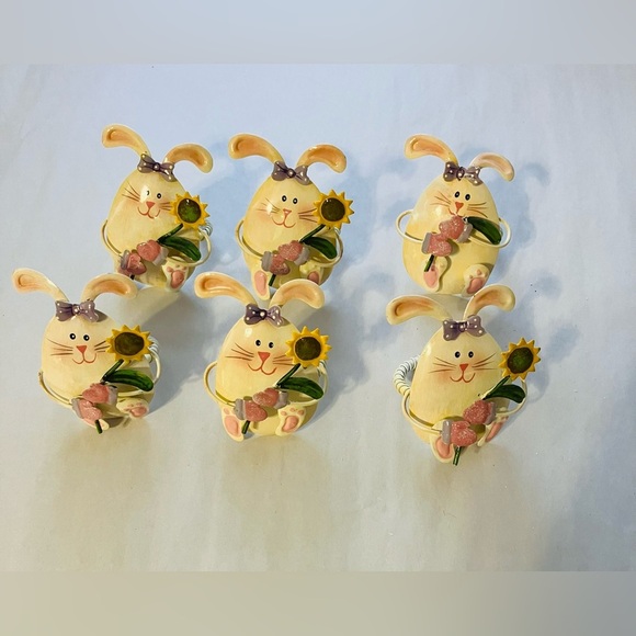 Easter Bunny Napkin Ring Holders Set Of 6 Holiday Spring Metal‎ - Picture 1 of 3
